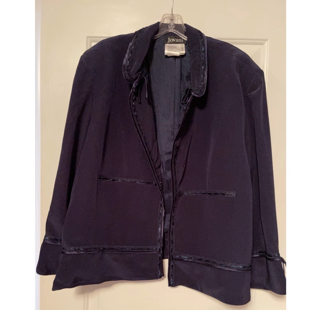 Jovani Skirt Suit with Top and Blazer Navy